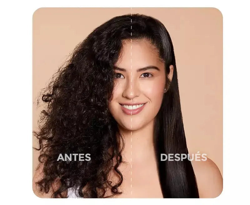 Comparación ilustrativa de cabello antes y después del peinado, ejemplo 2 de 3