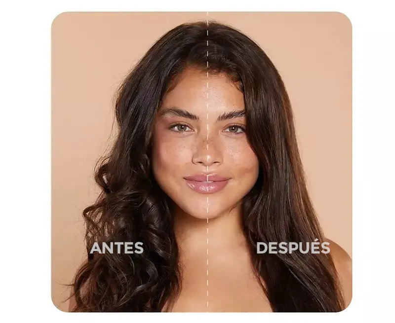 Comparación ilustrativa de cabello antes y después del peinado, ejemplo 3 de 3
